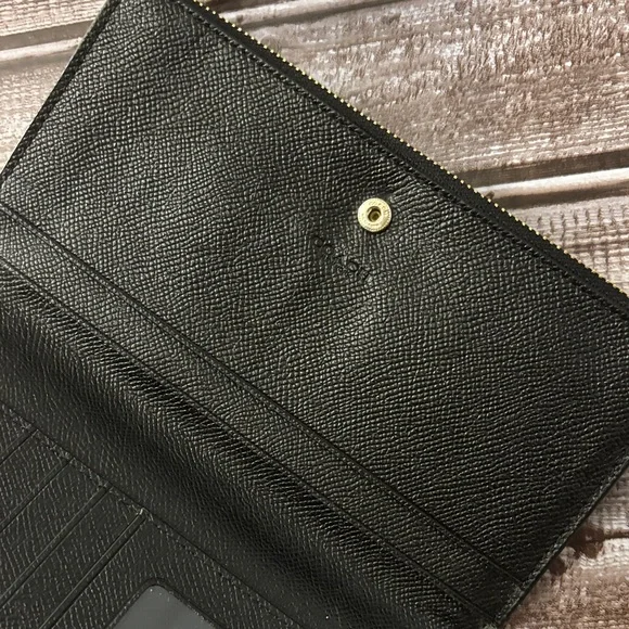 Coach Black Leather Pouch with Gold Accent and wrist strap - Picture 6 of 11